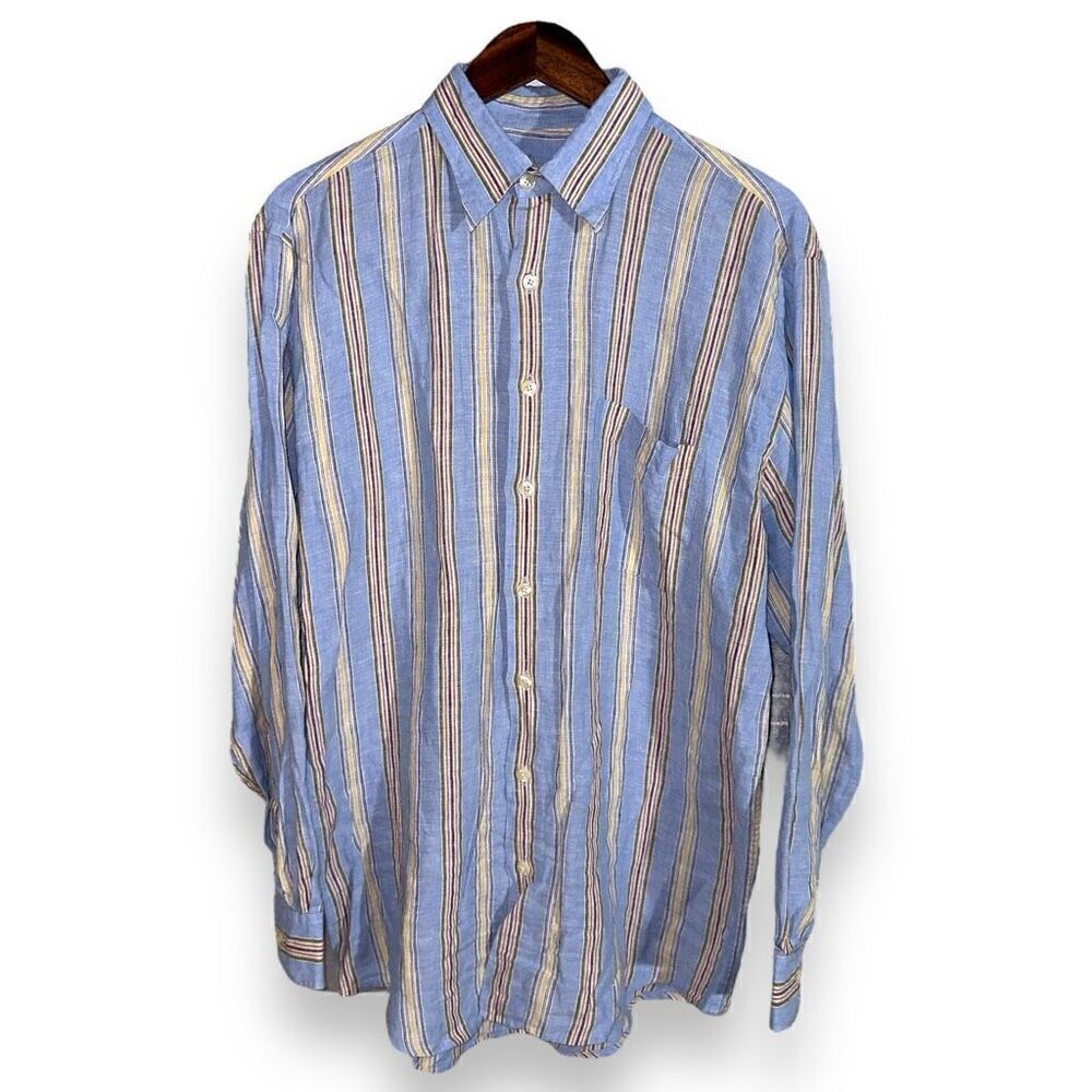 Mine London Pastel Stripe Pure Linen Button Down Shirt M